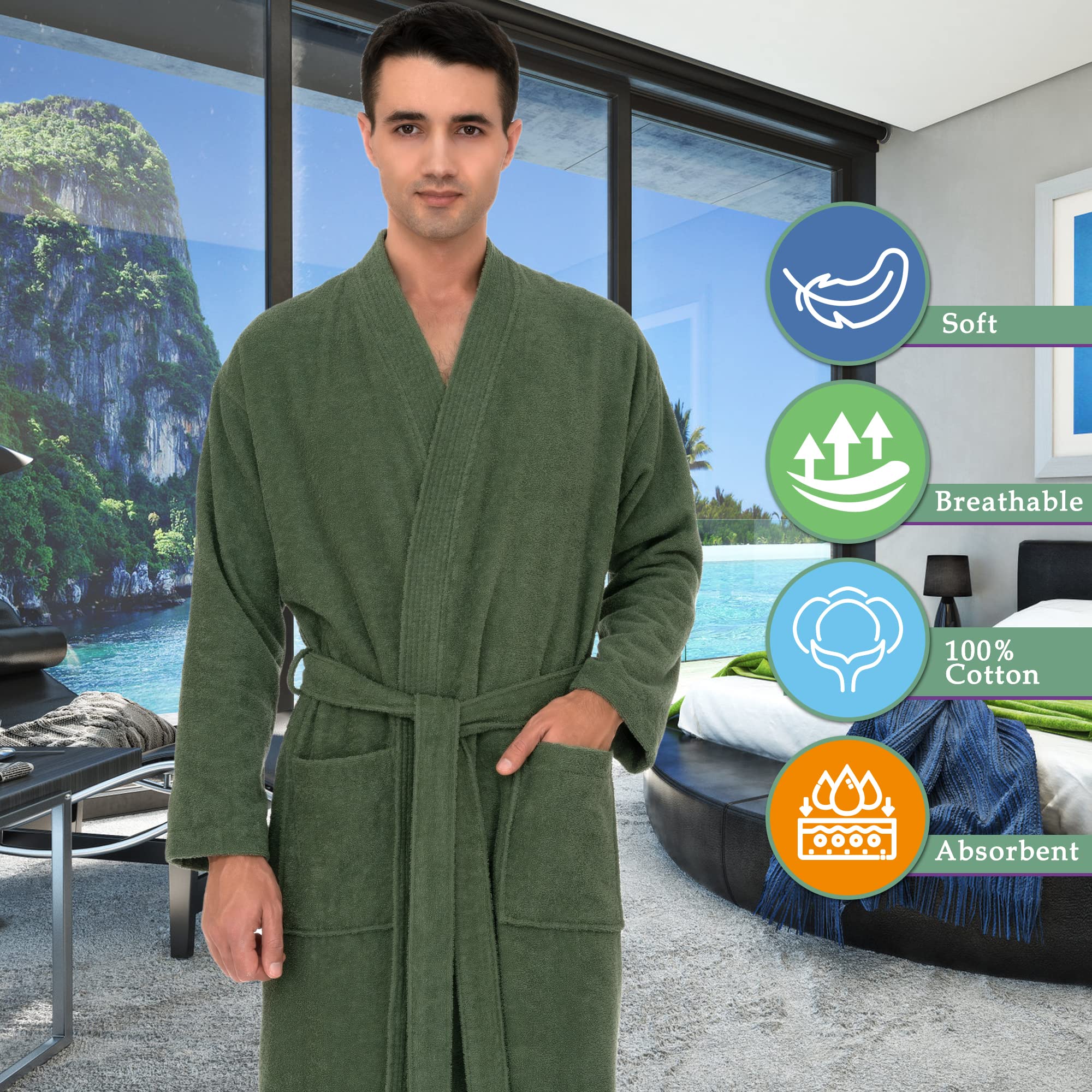 TowelSelections Men's Cotton Terry Cloth Bathrobe - Soft & Comfortable Bath Robe for Men | Perfect for Spa, Lounge & Post-Shower Relaxation