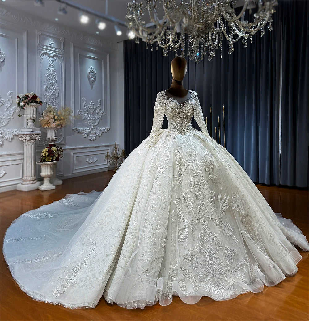 Luxury Ball Gown Wedding Dress with Detachable Long Train - Elegant A-Line Bridal Gown for Princess Bride | Perfect for Church Ceremony, Beach Wedding & Formal Reception