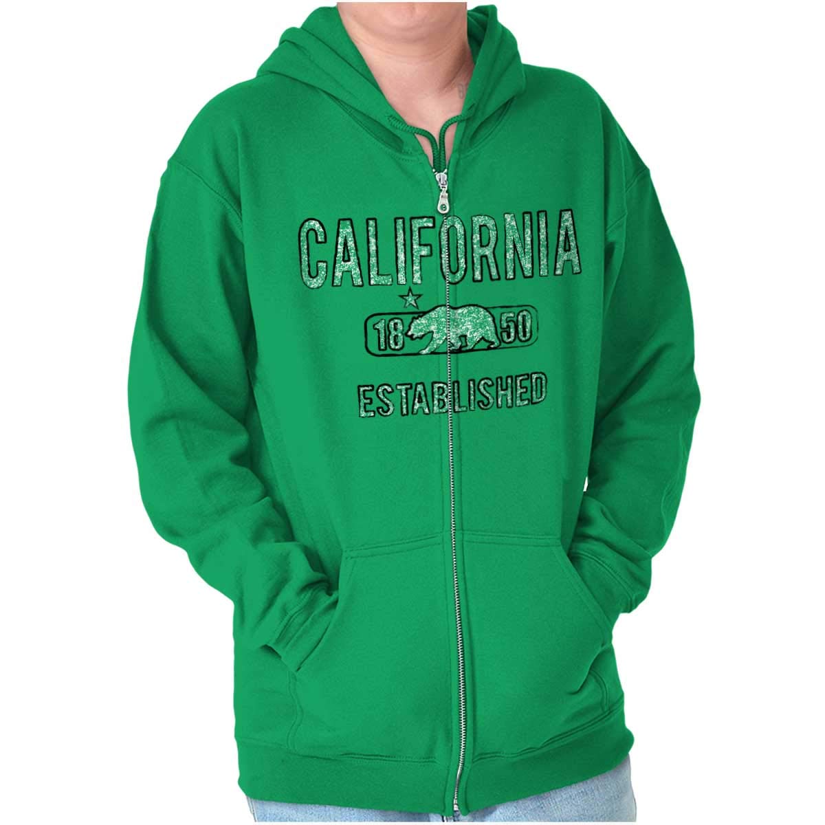 California Bear Distressed Stencil Zip Up Hoodie for Men & Women - Casual Streetwear, Unisex Pullover for Outdoor Activities & Everyday Wear