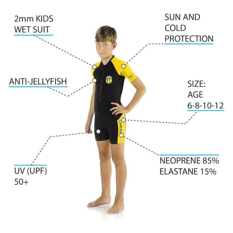 Cressi Little Shark 3 Kids Wetsuit for Swimming & Snorkeling - UV Protection & Comfort Fit for Children Ages 3-14 Years - Perfect for Pool, Beach & Water Sports Activities