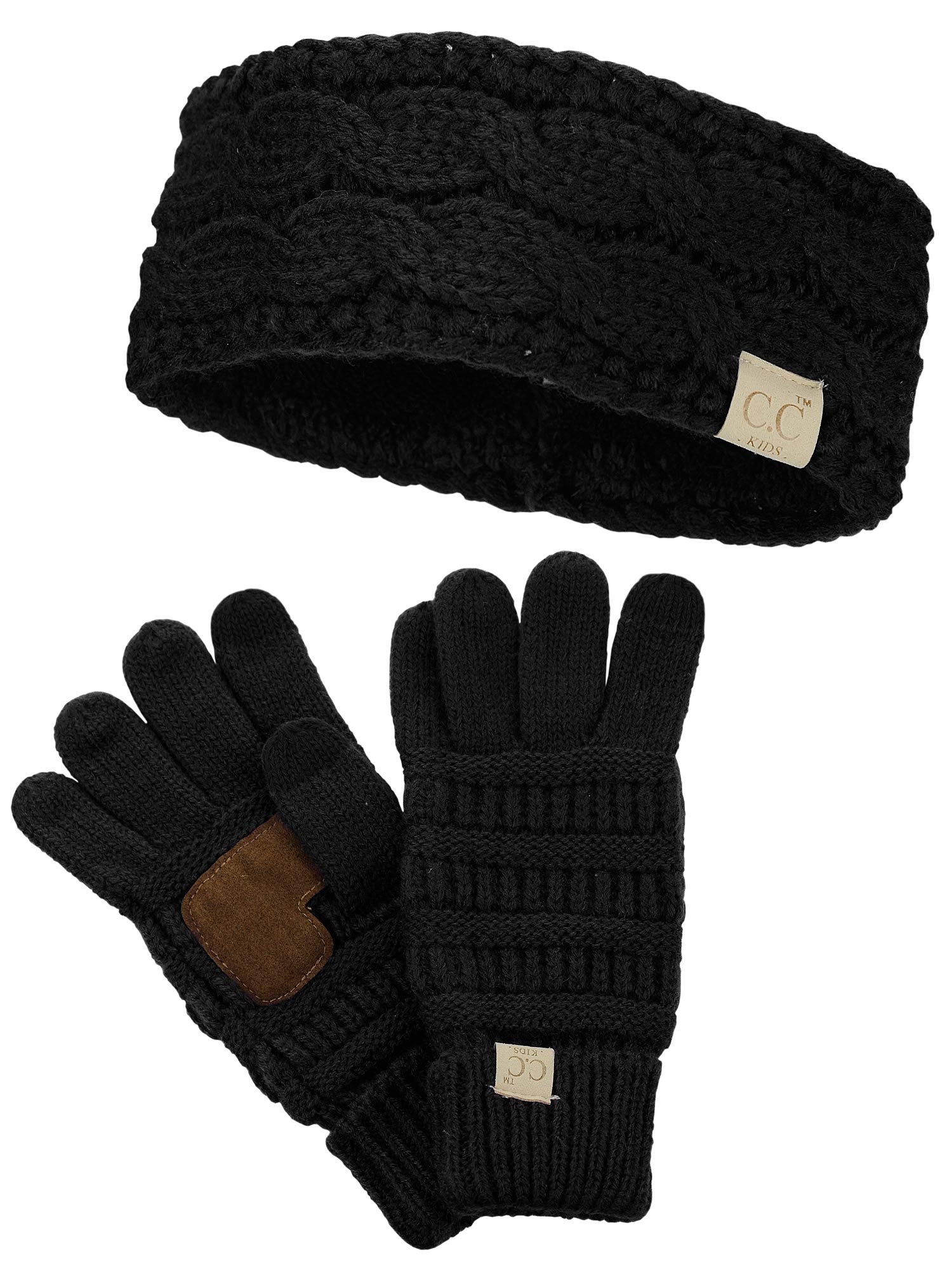 C.C Kids' Cable Knit Ear Warmer Headband & Touchscreen Gloves Set - Winter Accessories for Boys & Girls - Perfect for Snow Play, Skiing & Outdoor Activities