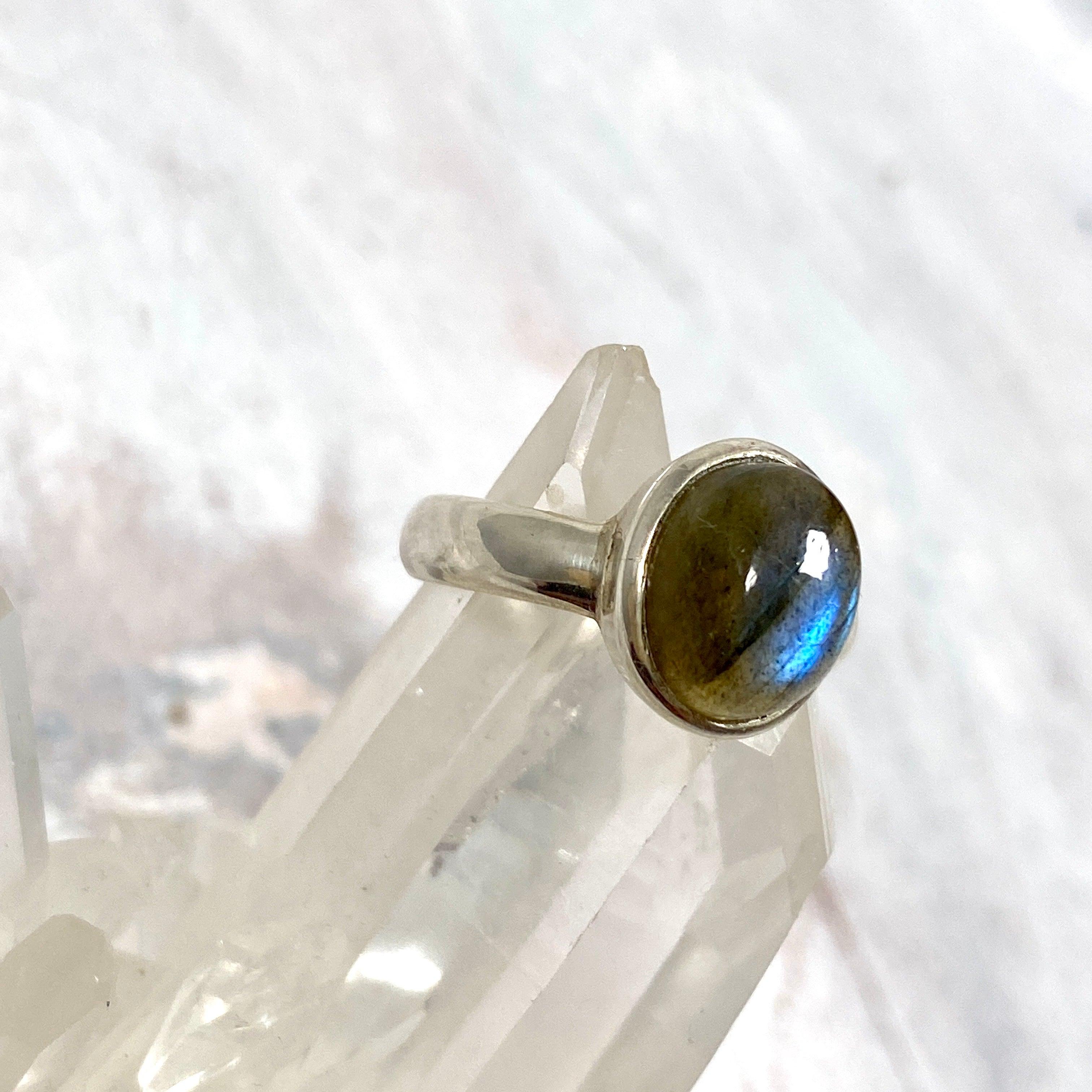 Labradorite Petite Oval Cabochon Ring with Simple Band - Dainty Gemstone Jewelry for Women | Perfect for Everyday Wear, Office & Special Occasions