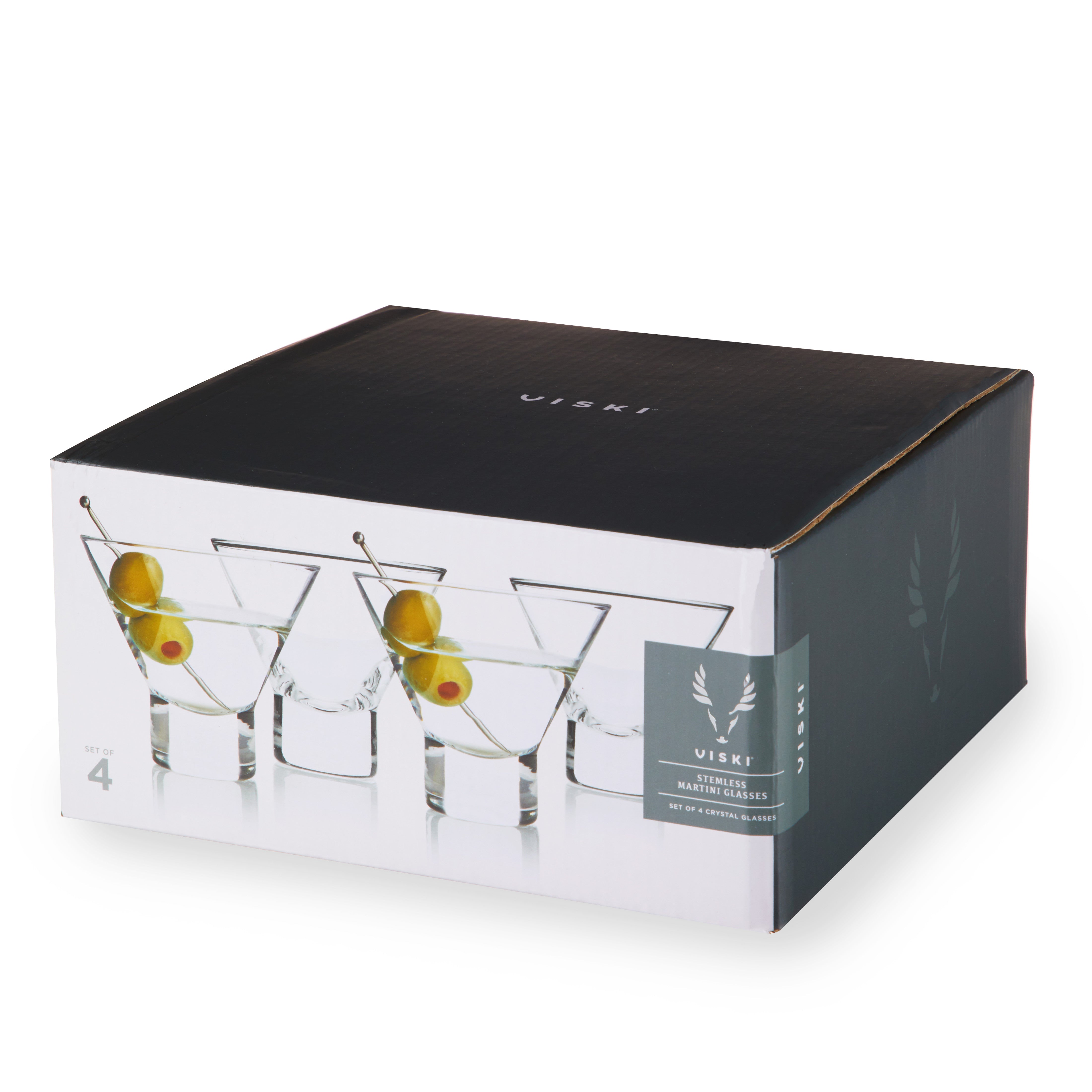 Premium Raye Heavy Base Crystal Stemless Martini Glasses Set of 4 - Elegant Cocktail Glasses for Martini, Margarita, Wine & Whiskey - Perfect for Home Bars, Parties & Wedding Receptions