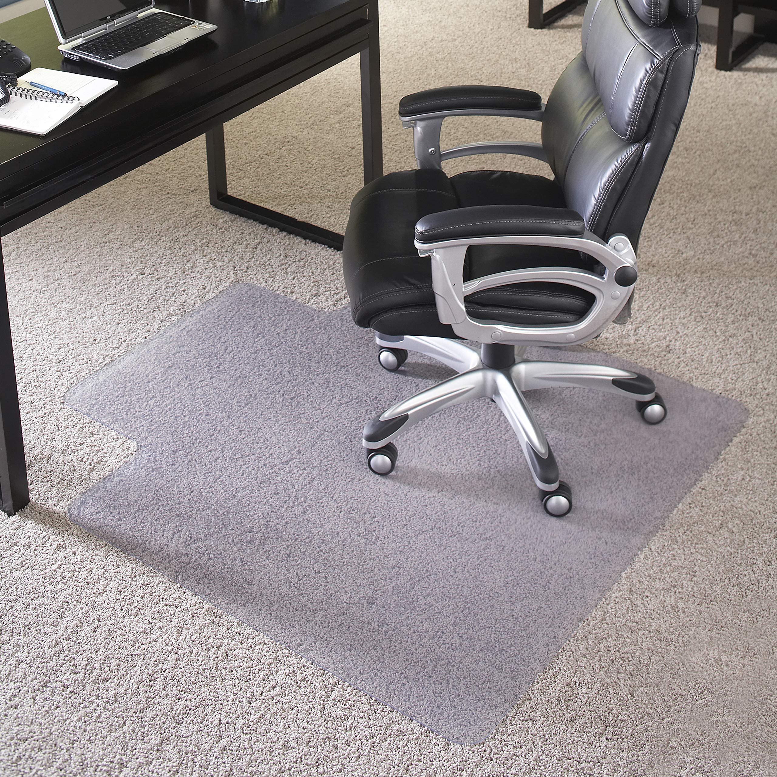 Flash Furniture 45'' x 53'' Big & Tall Heavy Duty Chair Mat - 400 lb Capacity, Non-Slip Carpet Protector with Lip for Office, Home & Workspace Use