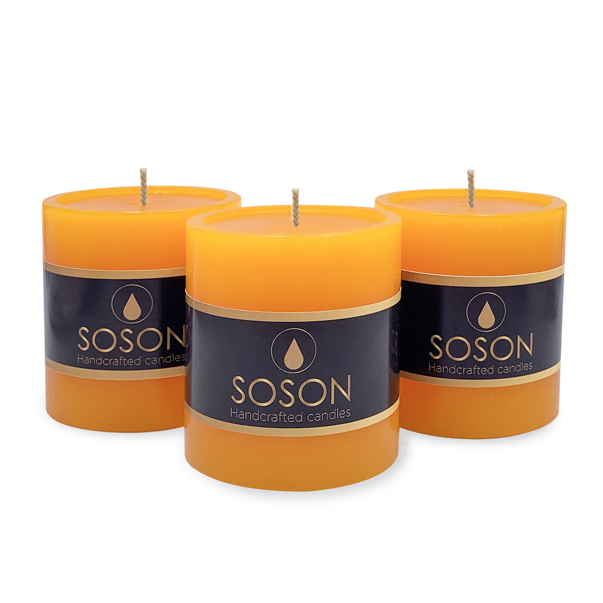 Simply Soson Premium 3x3 Inch Orange Pillar Candles (Set of 3) - Unscented Decorative Candles for Fall Decor, Weddings, Centerpieces & Candle Holders - Bulk Colored Candles for Home & Party Decorations