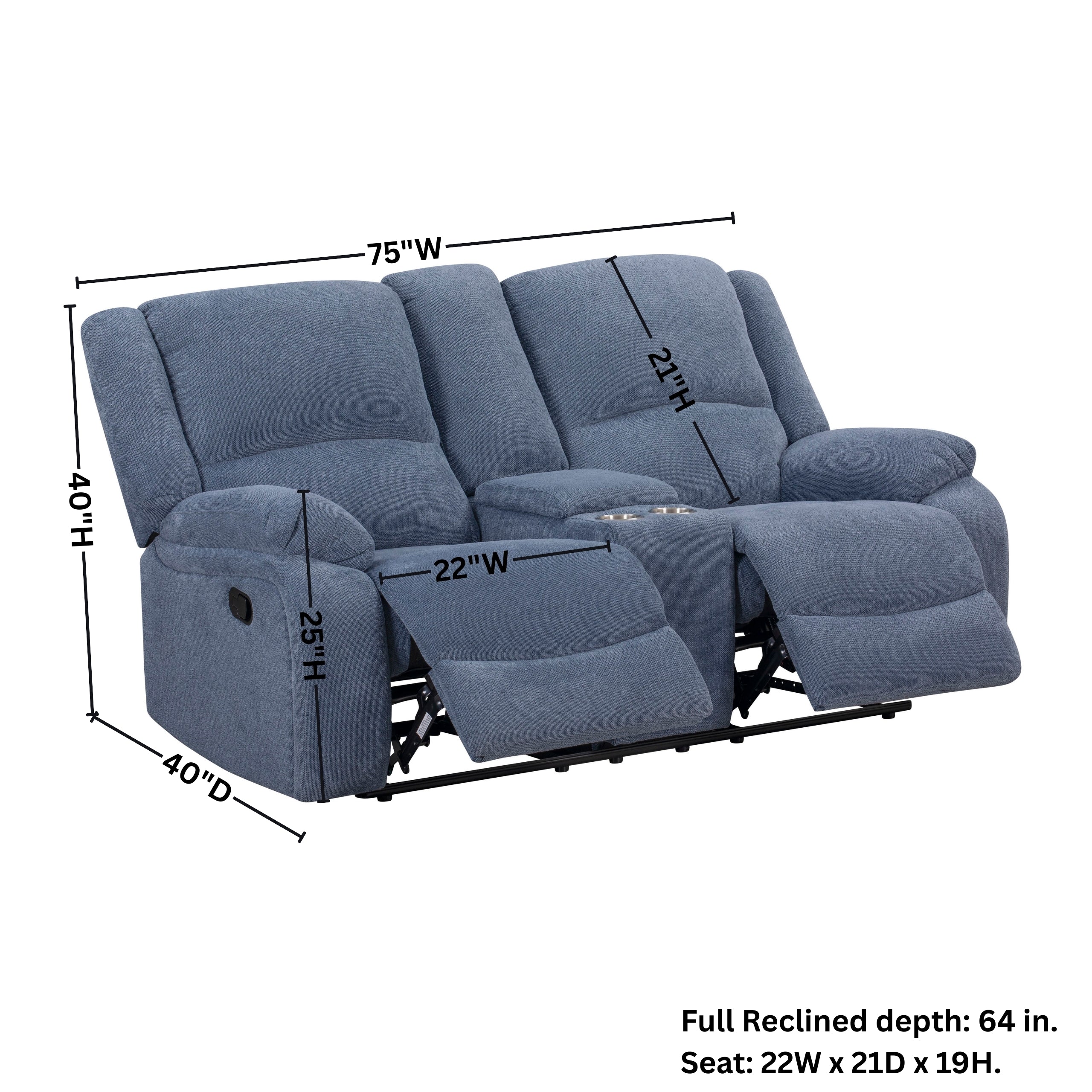 Roundhill Furniture Blitz Transitional Manual Reclining Loveseat with Cup Holders - Comfortable Small Space Recliner for Living Room, Home Theater & Game Room