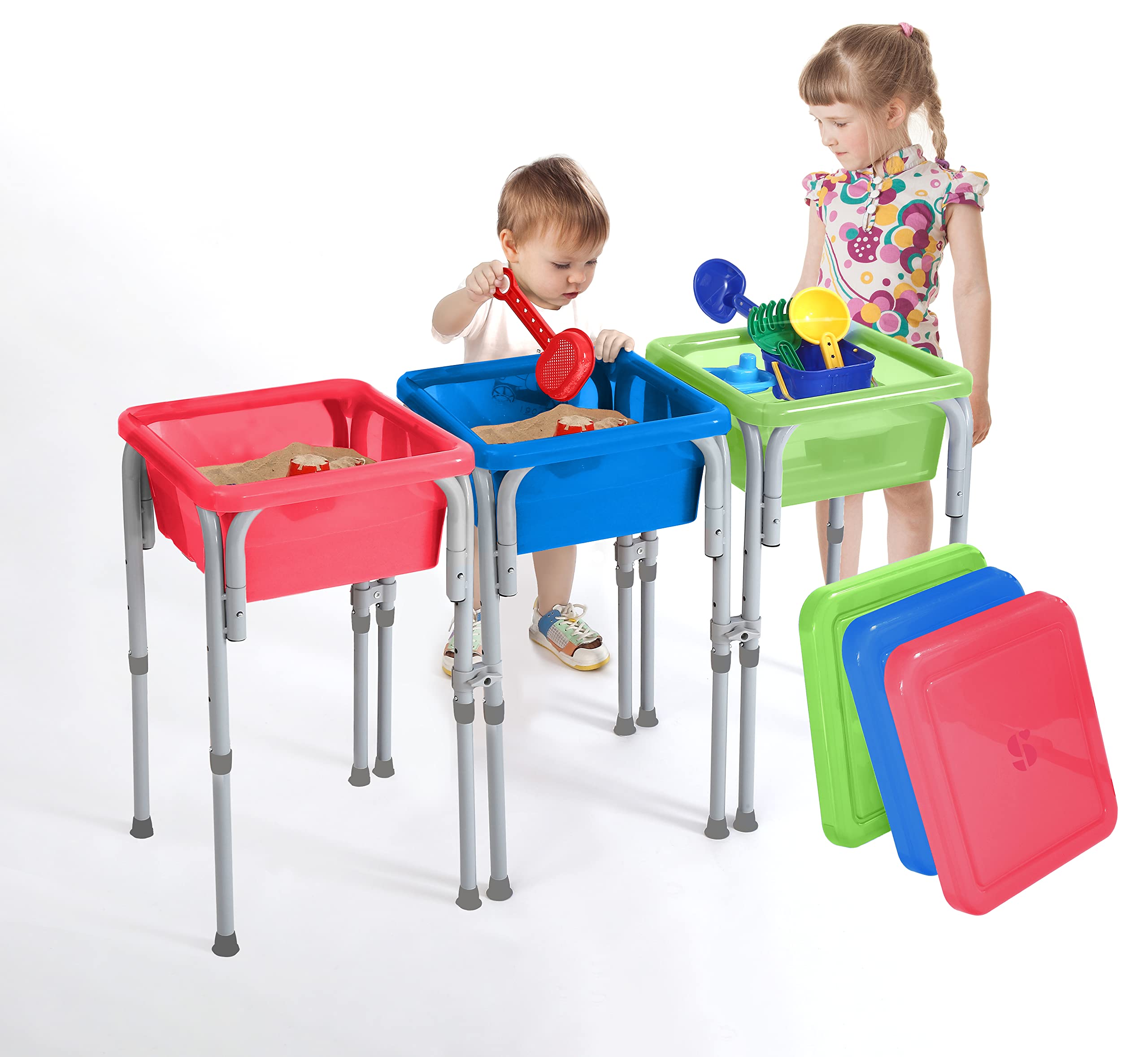 Sensory Activity Table for Kids & Toddlers - 3 Plastic Buckets, Easy Build Frame & 7 Beach Toys for Water, Sand & STEM Play | Interactive Learning Toy for Preschool, Daycare & Home Use