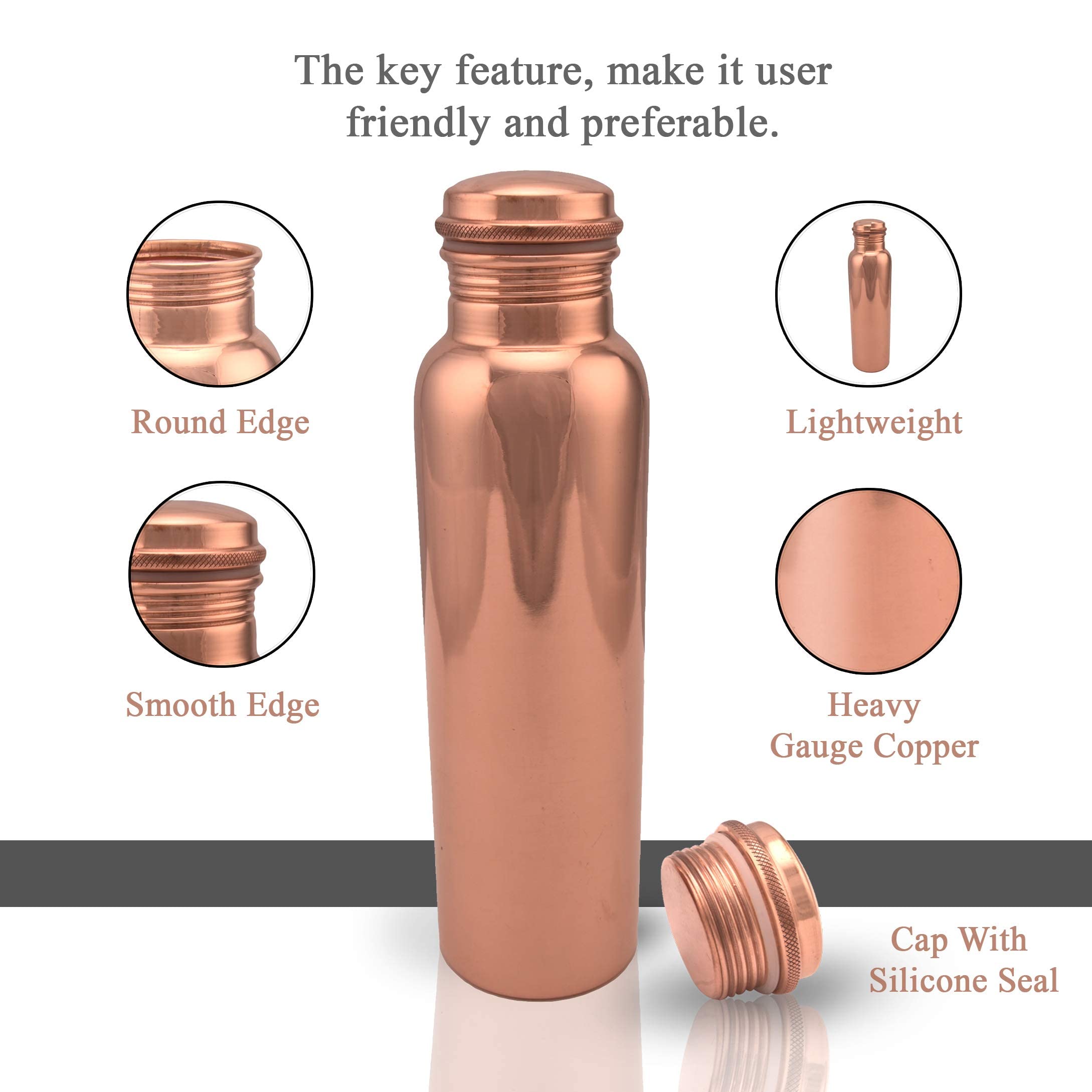Ayurvedic Pure Copper Water Bottle 34oz - Natural Health Benefits for Hydration, Detox & Immunity - Ideal for Sports, Gym, Yoga & Travel - Made in India - BPA-Free & Eco-Friendly