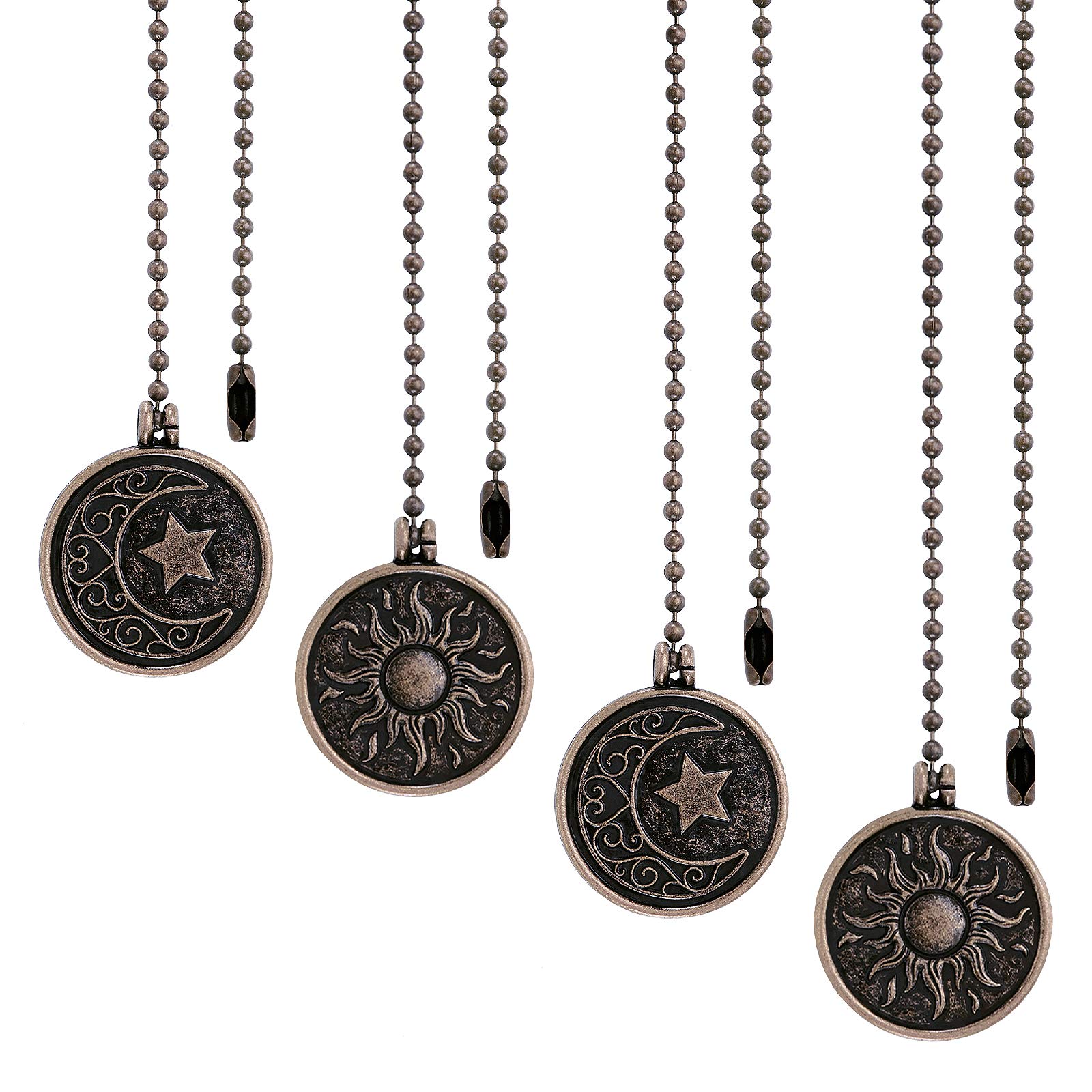 4-Piece Ceiling Fan Pull Chain Set - 13.4 Inch Extender Replacement for Light Switch & Lamp Fans - Decorative Black Copper Finish - Perfect for Bedroom, Living Room & Home Renovation Projects