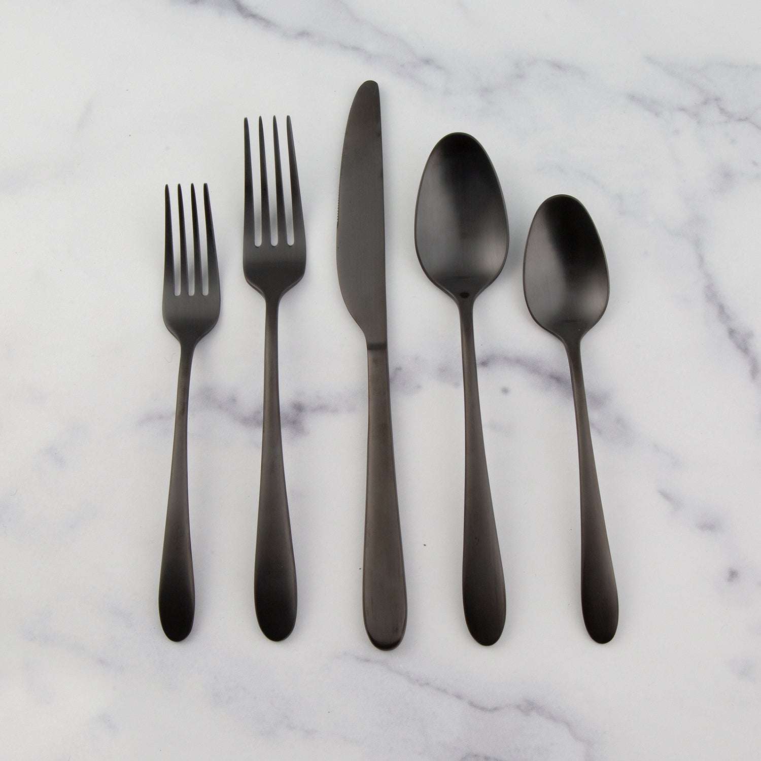 Poet Black Satin 20-Piece Flatware Set - Elegant Stainless Steel Cutlery for Fine Dining, Wedding Registry & Formal Dinner Parties