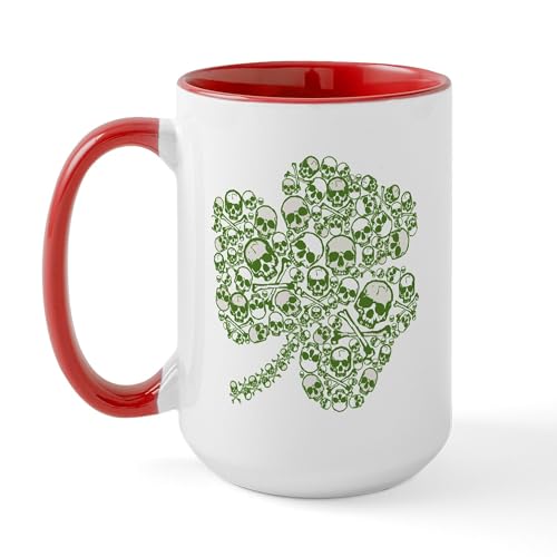 White/Red Inside - Shamrock Skull St Patricks Day Large Mug
