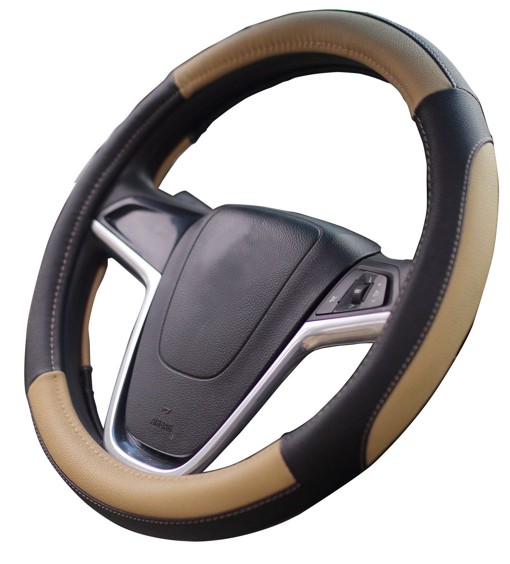 Mayco Bell 15 Inch Car Steering Wheel Cover - No Smell, Comfortable & Durable for Safe Driving - Universal Fit for Cars, Trucks & SUVs (Black Beige) - Perfect for Commuting, Road Trips & Winter Driving