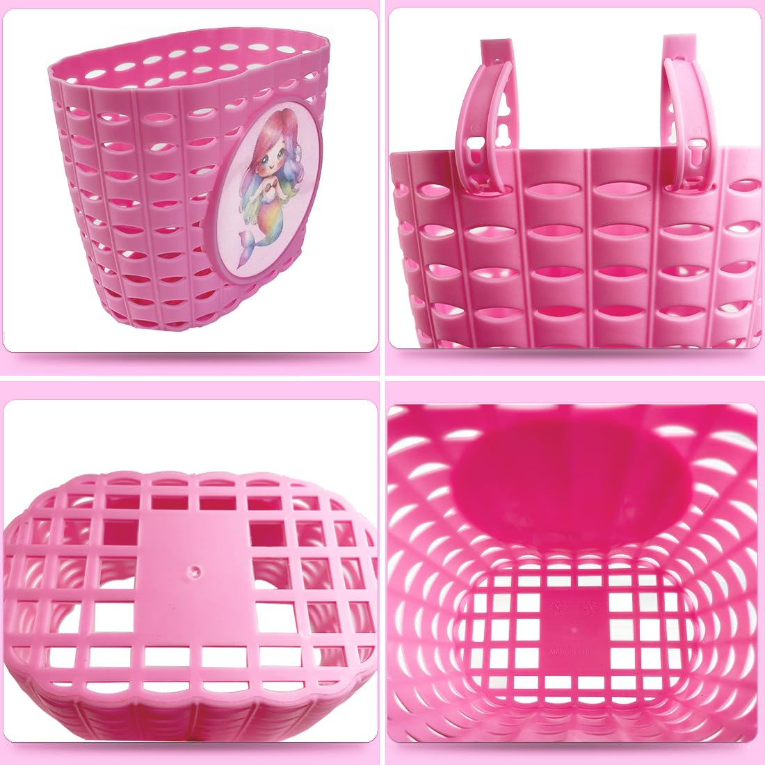 Pink Bike Basket for Girls - Adjustable Front Handlebar Bicycle Basket for Kids, Toddlers & Baby Girls - Perfect for School, Picnics & Outdoor Rides