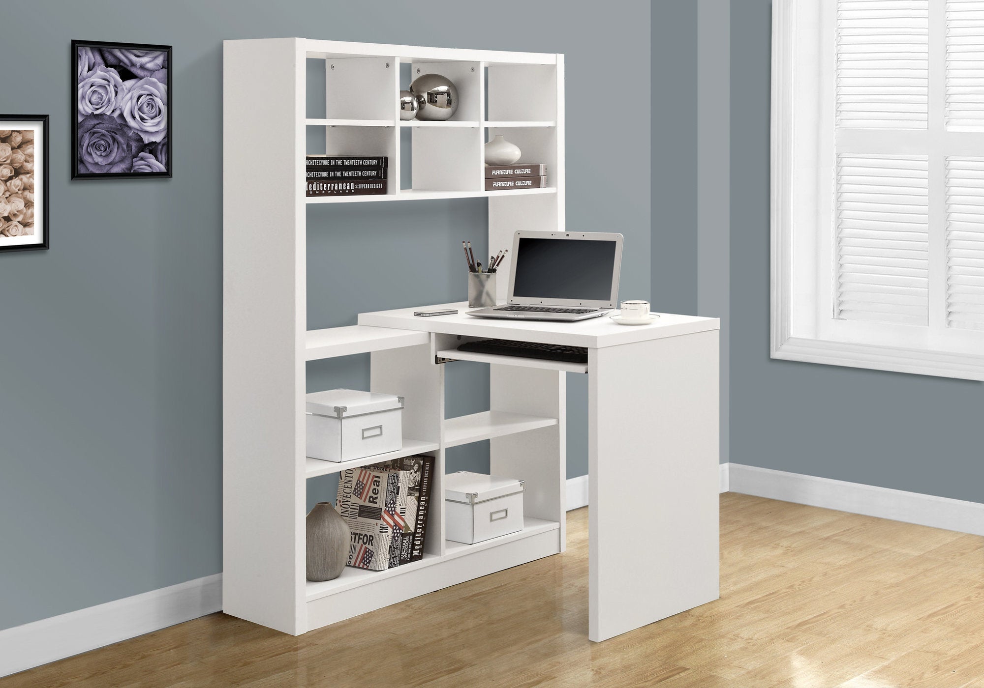 White Left or Right Facing Corner Desk for Home Office - Modern L-Shaped Workstation with Ergonomic Design for Small Spaces