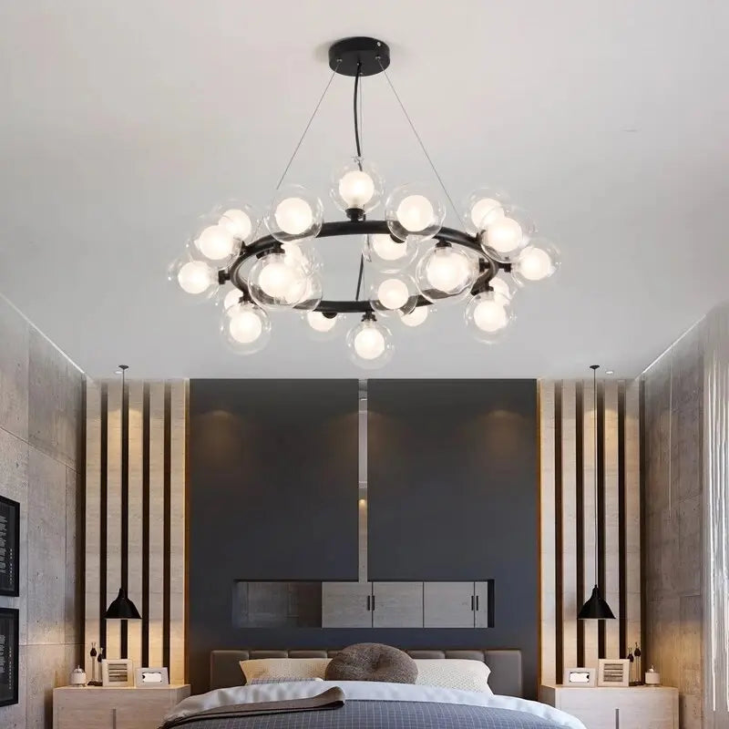 Violet Gold Glass Bubble Chandelier - Elegant Ceiling Light Fixture for Dining Room, Bedroom & Living Room Decor