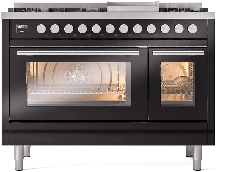 ILVE 48 Inch Professional Plus II Freestanding Dual Fuel Range with 8 Sealed Burners - UP48FWMP - Perfect for Home Chefs & Commercial Kitchens