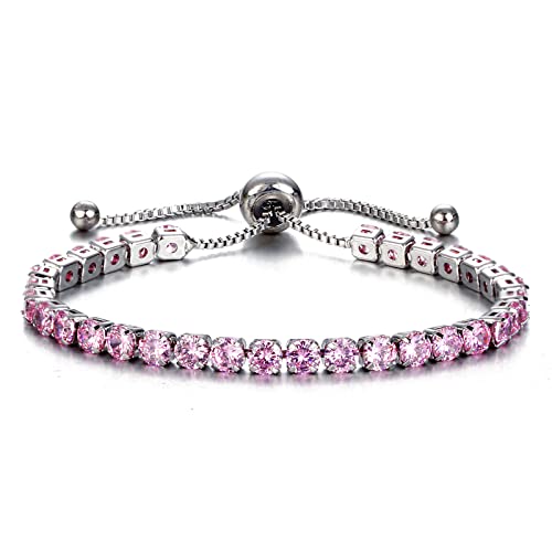 Elegant Adjustable Tennis Bracelet for Women & Teen Girls - Red Cubic Zirconia Hypoallergenic Slider Bracelet Jewelry Gift for Birthday, Anniversary & Special Occasions