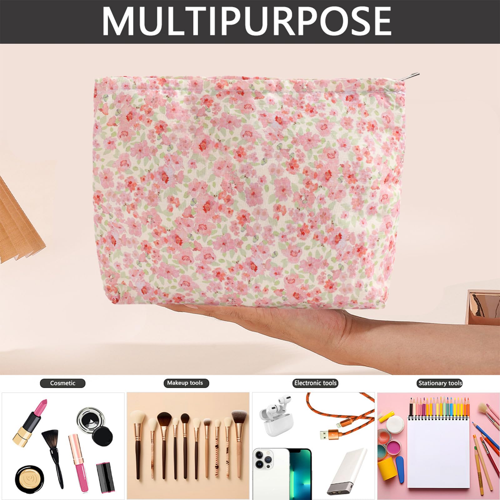 LYDZTION 2PCS Floral Makeup Bags for Women - Small Travel Toiletry Cosmetic Bag Set with Bow Design, Portable Zipper Pouch for Makeup, Jewelry & Essentials (Carnation Pink) - Perfect for Travel, Gym & Daily Organizer