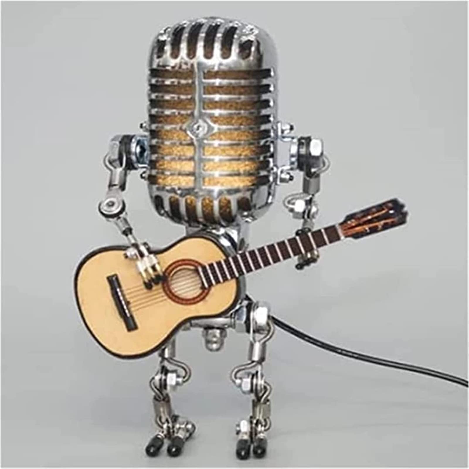 Vintage Microphone Robot Lamp with Guitar - LED Dimmer Desk Light for Bedroom, Bar & Restaurant Decor - Retro Style Yellow Table Lamp for Home & Office Ambiance