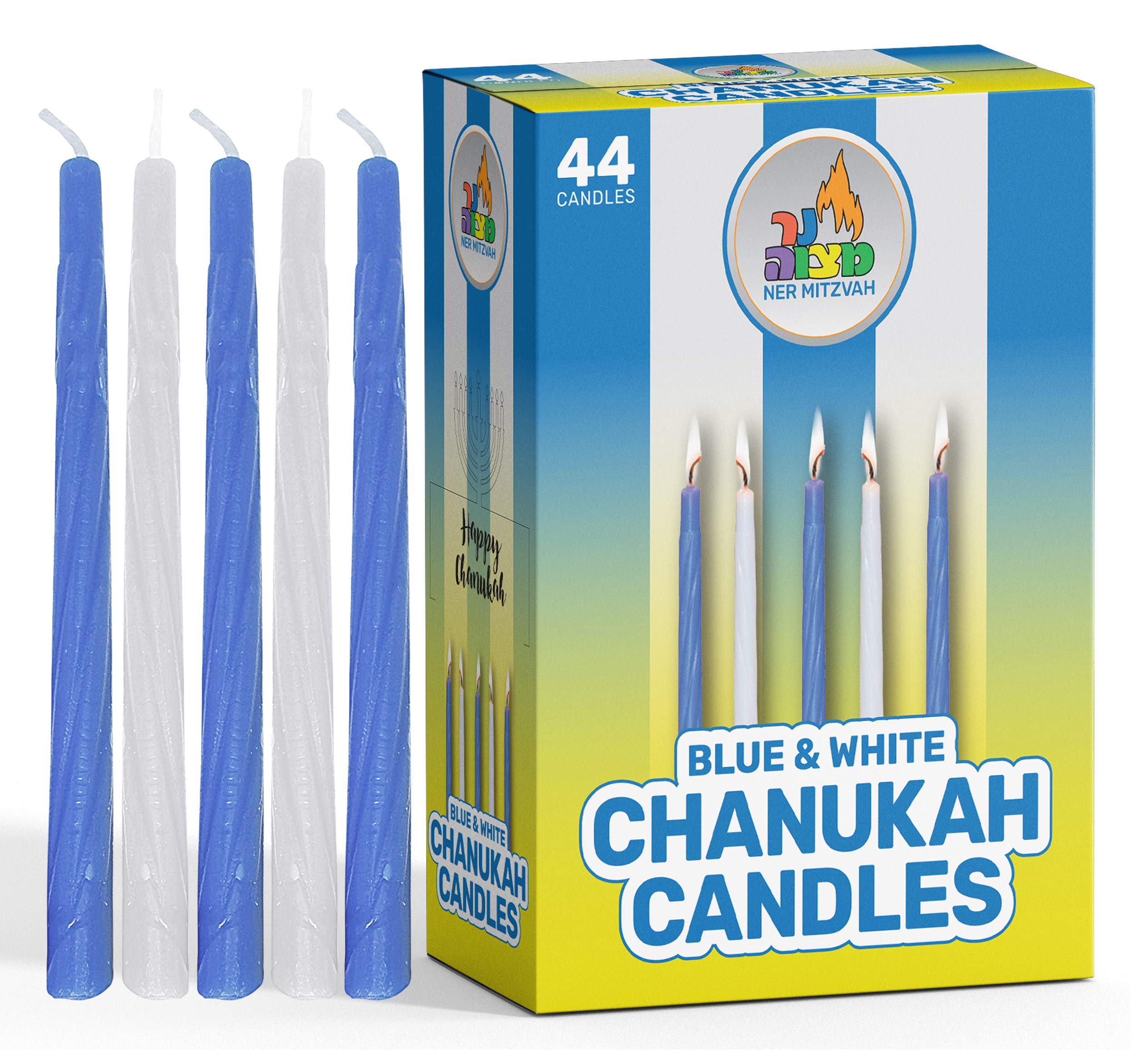 Premium Blue & White Hanukkah Candles - 44-Pack Kosher Chanukah Candles for All 8 Nights - High-Quality Beeswax - Perfect for Menorah Lighting Ceremonies & Jewish Holiday Decorations