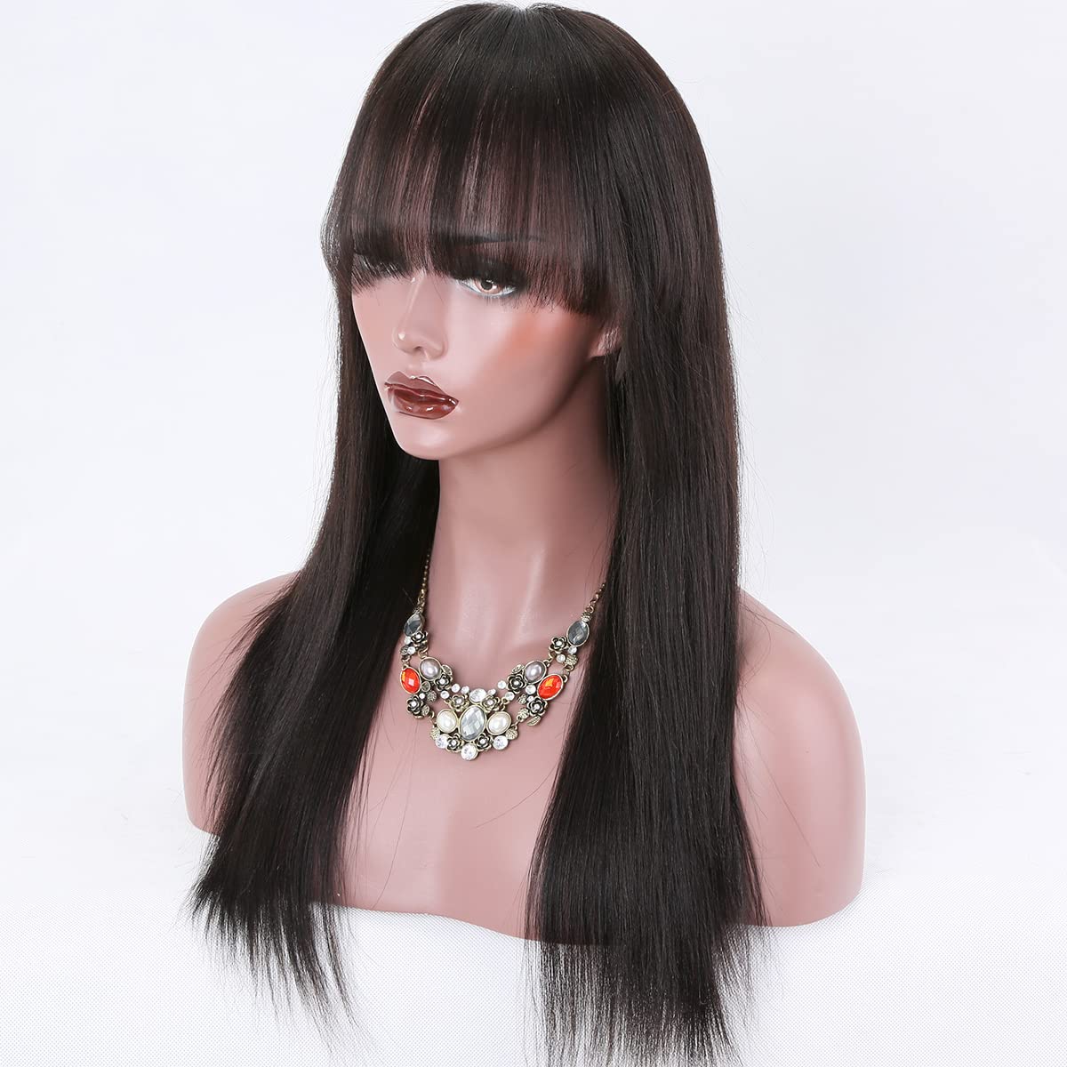 360 Lace Front Human Hair Wigs Pre Plucked Bleached Knots - Light Yaki Straight 16 Inch Glueless Lace Wig with Bangs 150% Density for Black Women | Natural Color | Perfect for Daily Wear, Parties & Special Occasions