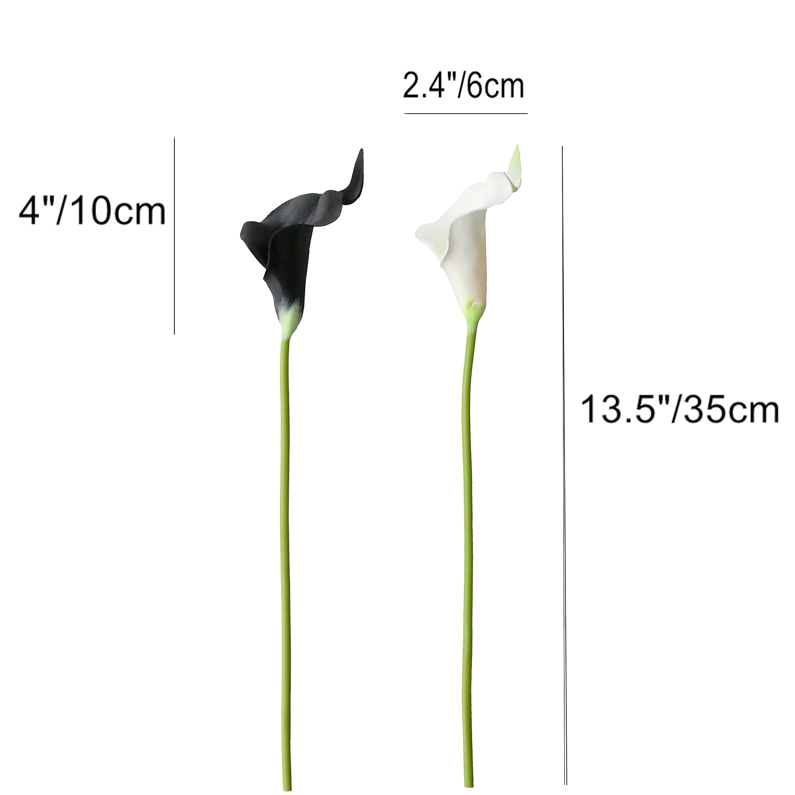 20pcs Black and White Artificial Calla Lily Silk Flowers - 13.5