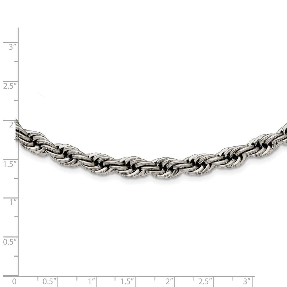 7mm Stainless Steel Polished Rope Chain Necklace for Men - Durable Black Bow Design - Perfect for Casual Wear, Date Nights & Gifts