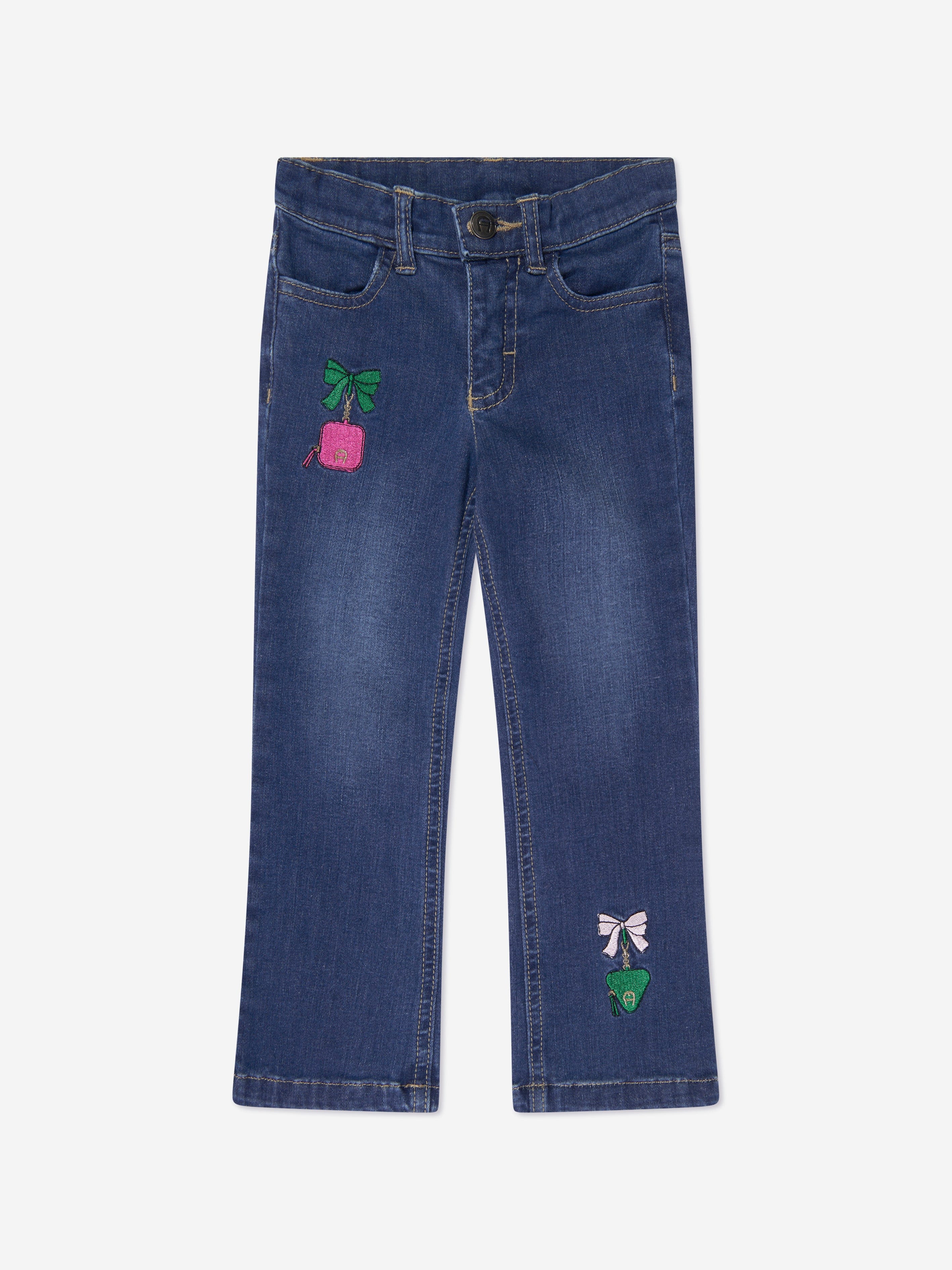 Aigner Girls Embroidered Flared Jeans - Blue Denim Pants for Kids | Stylish & Comfortable Jeans for School, Playdates & Casual Outings