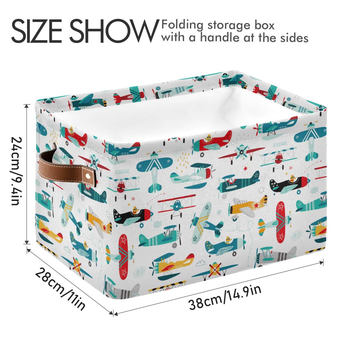 **Cartoon Airplane & Helicopter Collapsible Storage Basket - Large 15x11x9.5in Kids Toy Organizer for Closet, Nursery, Bedroom & Laundry - Foldable Bin for Toys, Clothes & Books (1 Pack)**    *(Use Case: Perfect for organizing toys, clothes, books, and essentials in kids' rooms, nurseries, closets, and laundry areas.)*