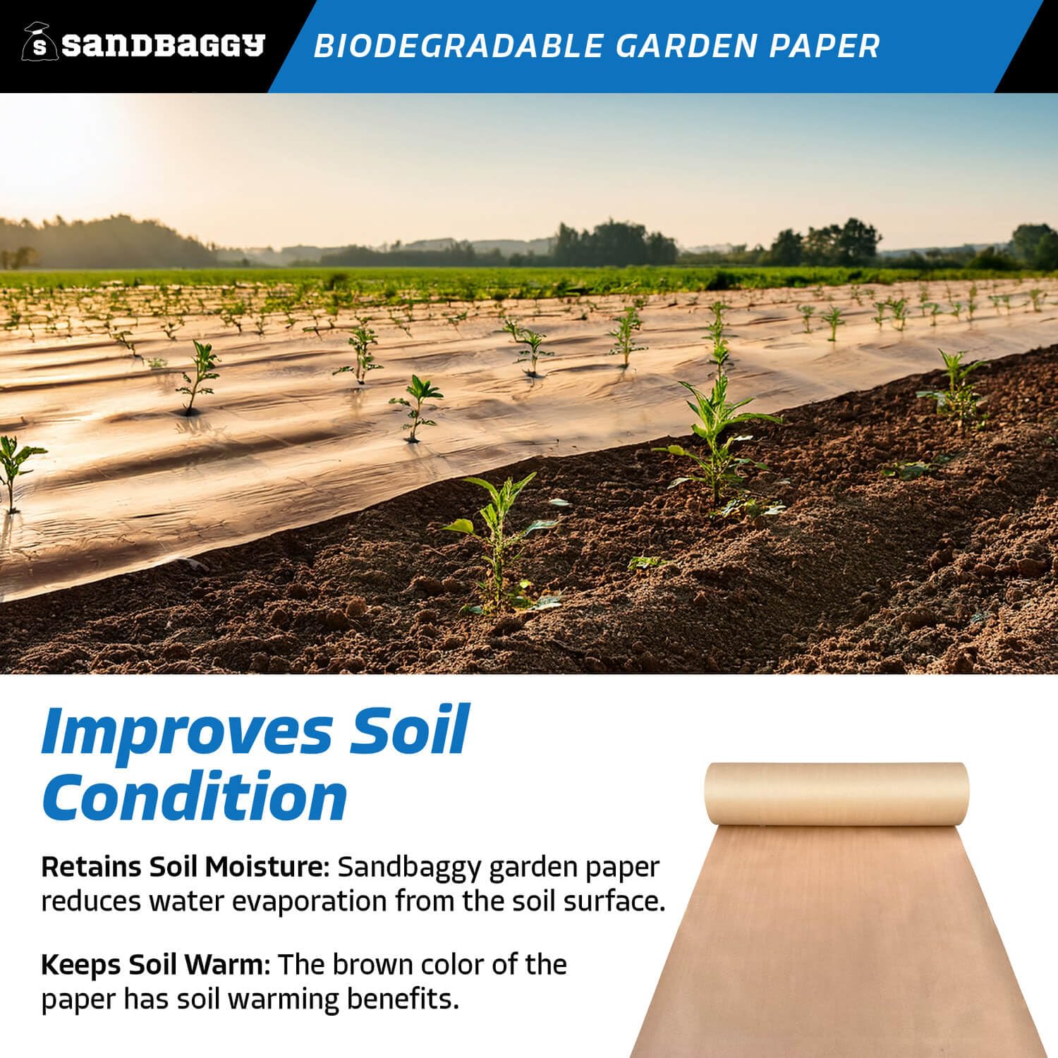 Biodegradable Landscape Fabric for Weed Control - Eco-Friendly Garden Paper Mulch Roll (3ft x 475ft) - Made in USA | Perfect for Organic Gardening, Vegetable Beds & Sustainable Landscaping