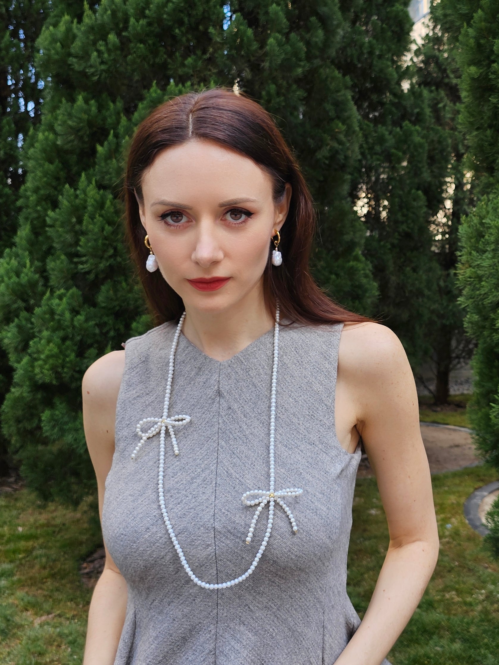 Elegant Freshwater Pearl Butterfly Knot Long Necklace PN008 - Perfect for Weddings, Parties & Special Occasions