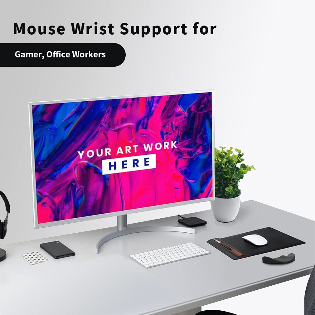 Ergonomic Mouse Wrist Rest Support - 2 Pack Gliding Smooth Palm Rest Pad for Computer Work & Gaming - Comfortable Wrist Cushion for Office, Home & Long Computer Use (Black)