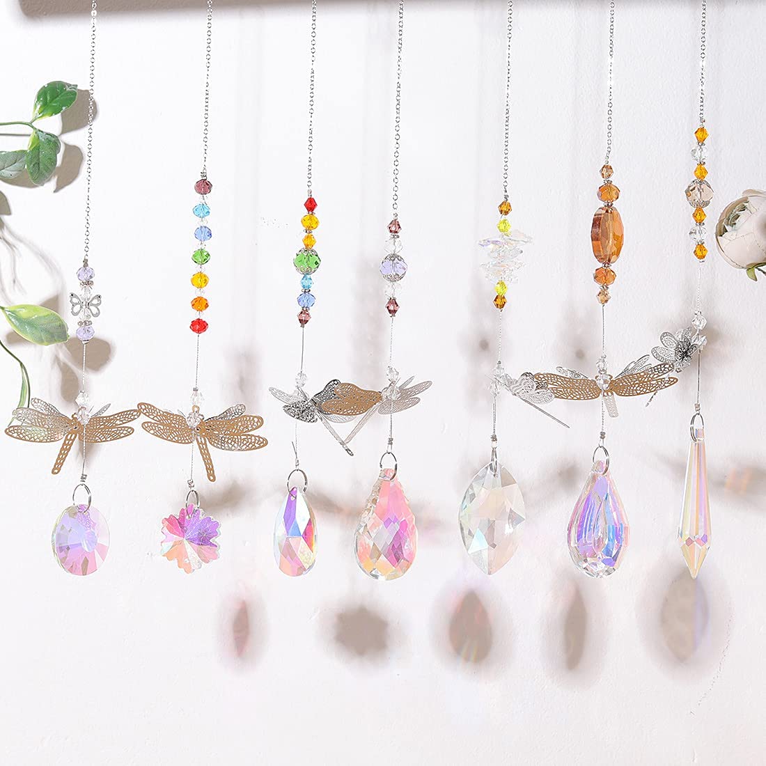 7 Pack Crystal Suncatchers Dragonfly Pendants - Rainbow Window Prisms for Wedding, Garden & Home Decor - Creates Beautiful Light Reflections for Indoor/Outdoor Spaces