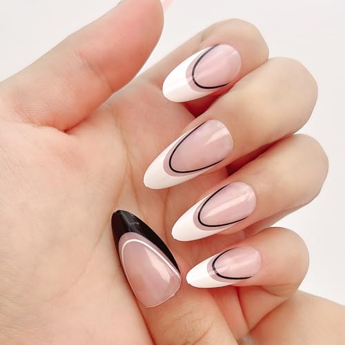 92-Black and White Line French Almond