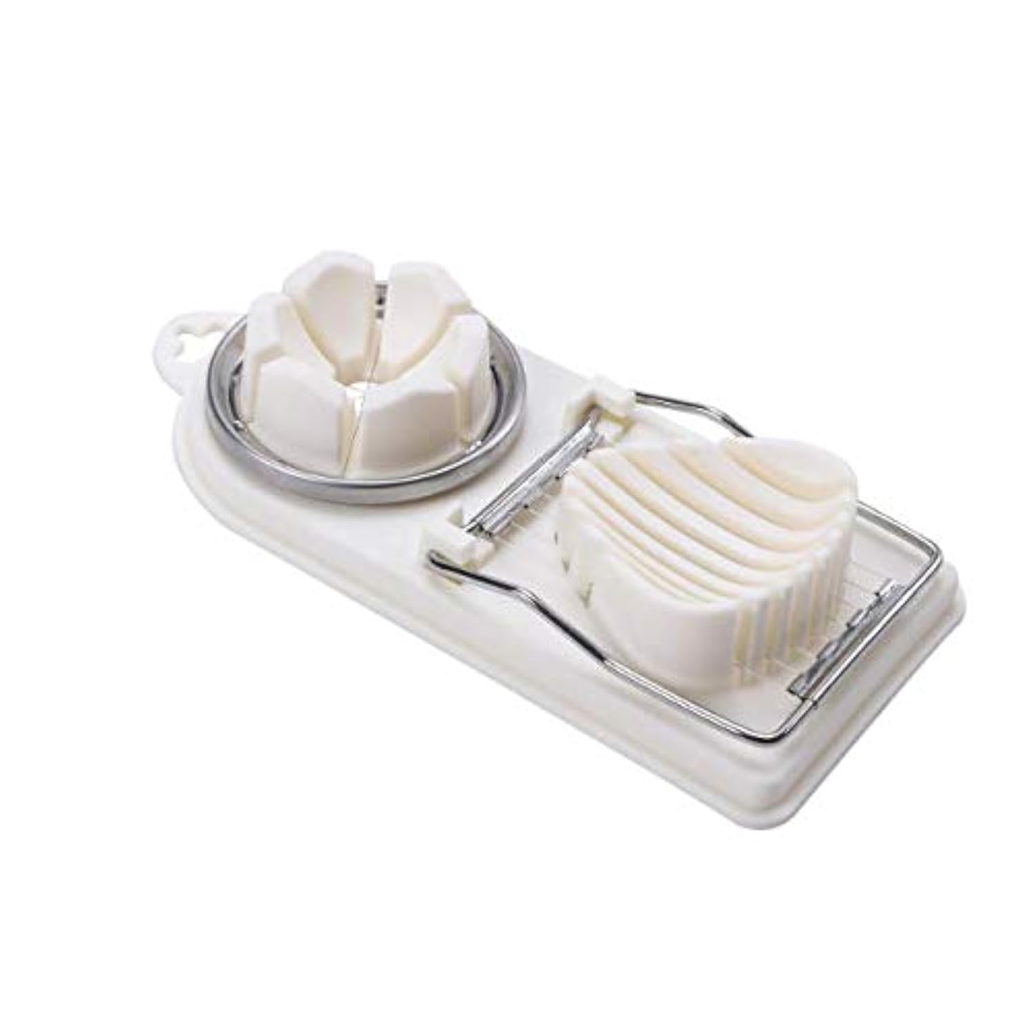 Stainless Steel 2-in-1 Egg Slicer & Fruit Cutter for Boiled Eggs, Strawberries, Bananas, Kiwi - Perfect for Salads, Breakfast, Meal Prep & Kitchen Use (White)