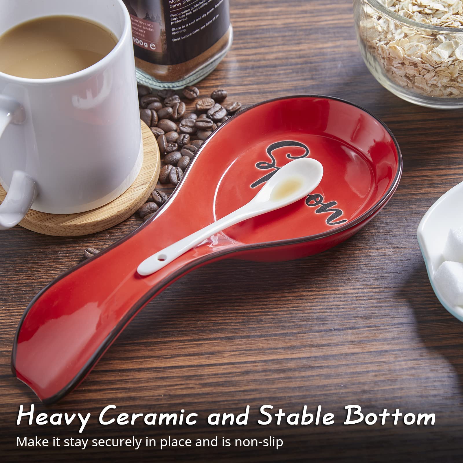 DAYYET Ceramic Spoon Rest for Stove Top - Large Kitchen Utensil Holder for Ladles, Spatulas & Tongs - Red Countertop Decor - Perfect for Cooking, Serving & Keeping Your Kitchen Clean
