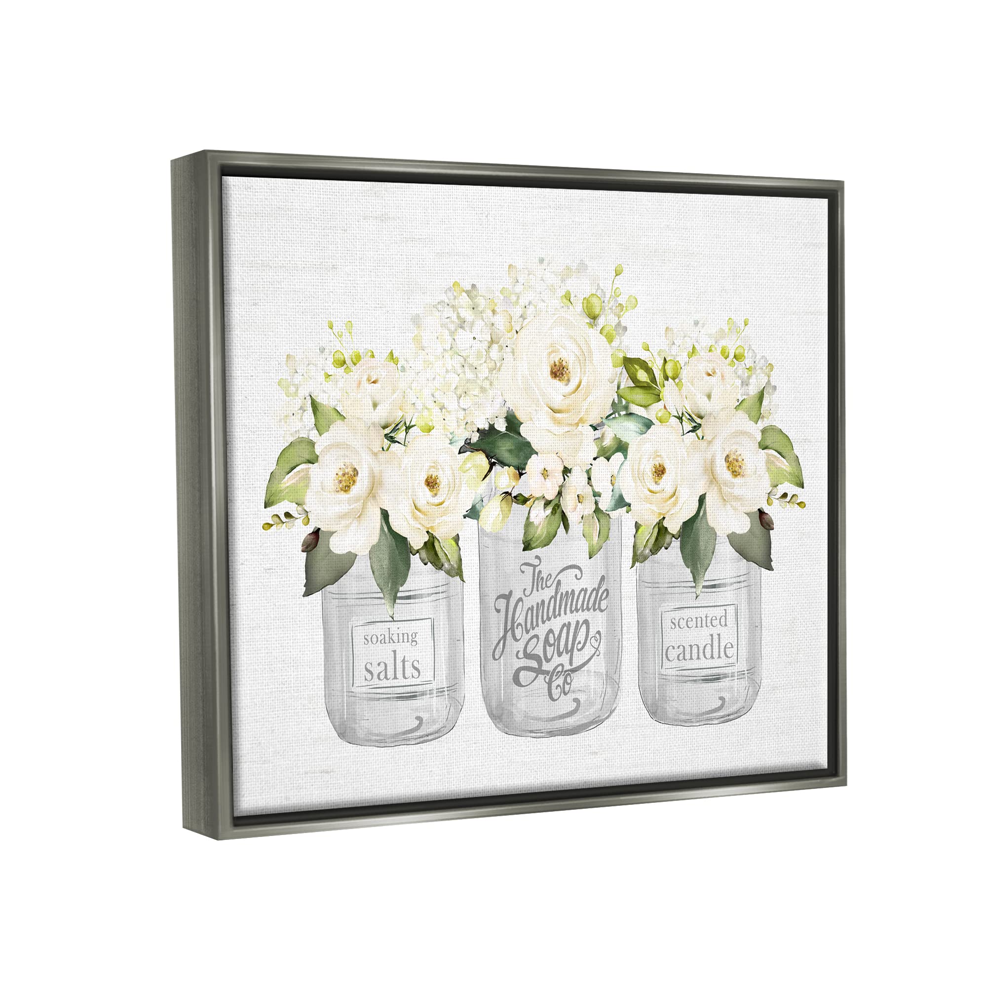 Stupell Industries White Roses Blooming Country Rustic Candle Jars - Farmhouse Decor by Lettered and Lined | Perfect for Wedding Centerpieces, Home Decor & Gift Giving