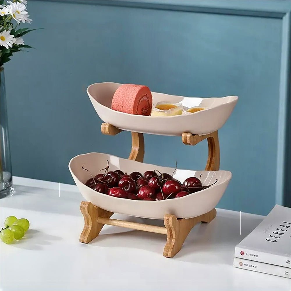 Calista 2 Tier Fruit Basket - Elegant Stainless Steel Fruit Bowl for Kitchen Counter & Dining Table - Perfect for Displaying Fruits, Snacks, and Party Appetizers