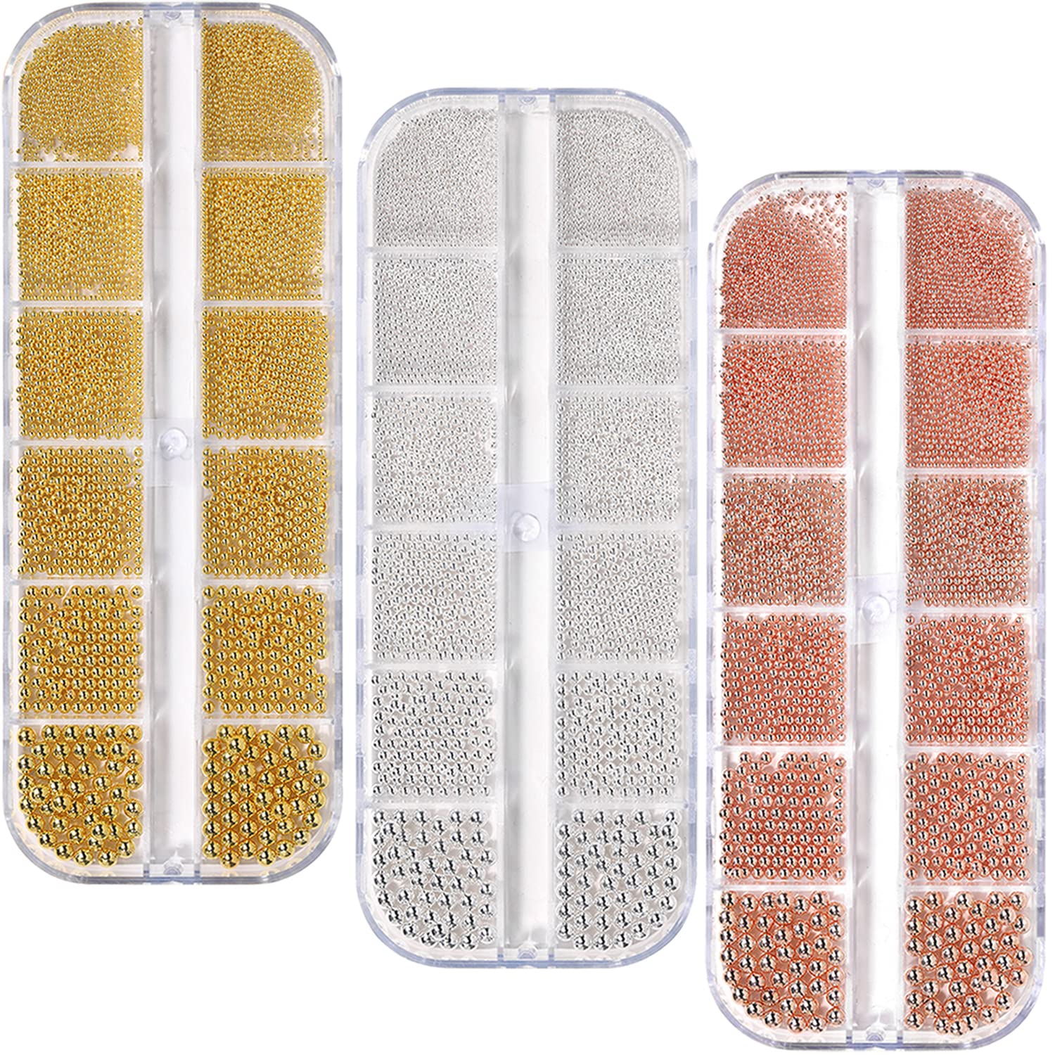 Premium Gold Silver Rose Gold Nail Caviar Beads - 0.8-3MM Multi-Size Metal Ball Beads for Nail Art Designs | DIY Manicure Decoration Accessories | Perfect for Salon, Home Nail Care & Party Glam Looks
