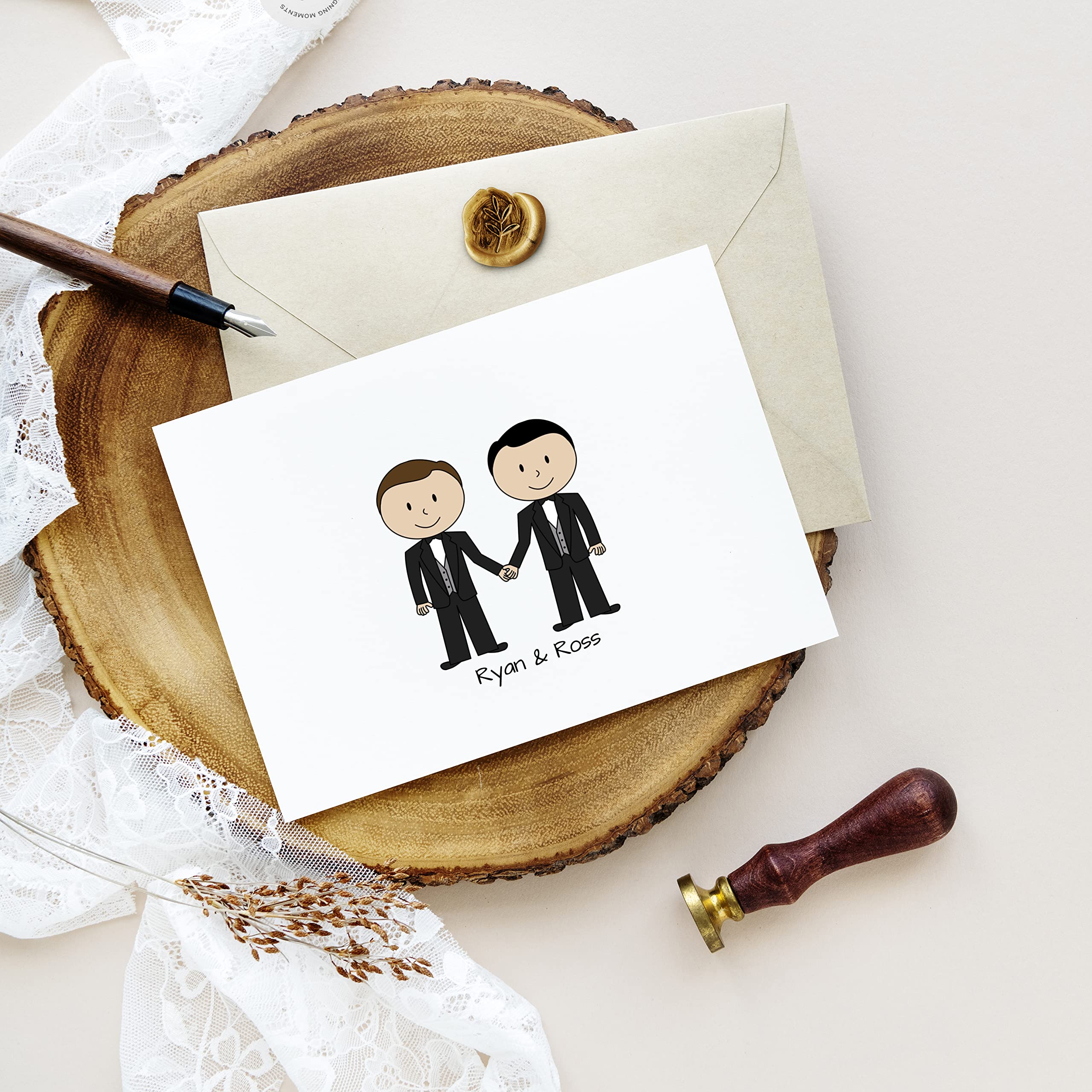Same Sex Wedding Thank You Cards - Elegant Tuxedo Design Stationery Set for Gay Couples | LGBTQ+ Engagement & Marriage Thank You Notes | Perfect for Wedding Favors, Bridal Showers & Anniversary Gifts