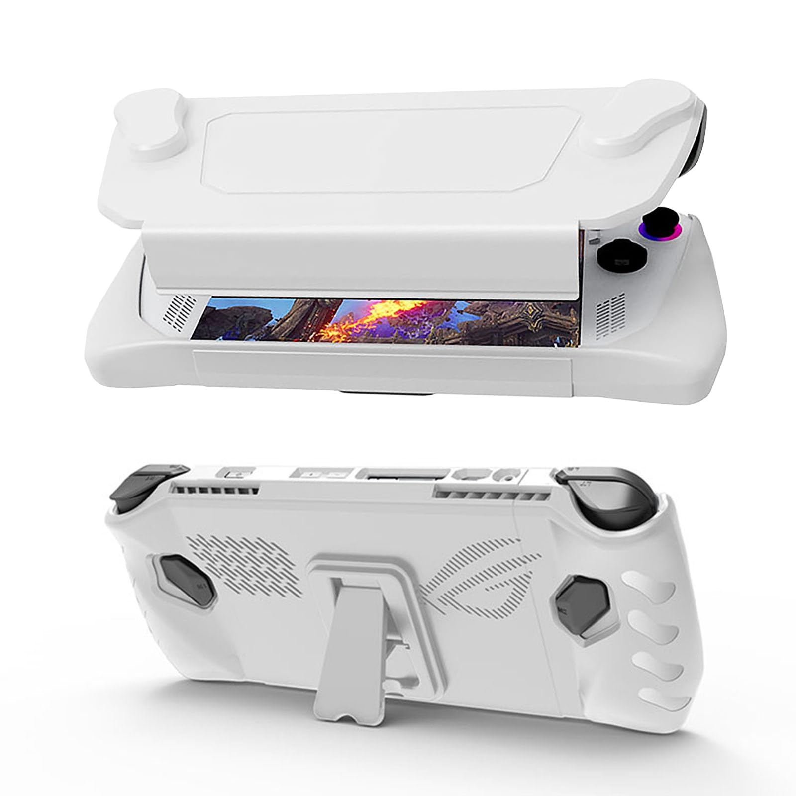 NUHFUFA Protective Case with Removable Front Cover for ASUS Rog Ally 17.8cm (7 Inch) Handheld 2023 - Full Coverage with Stand, Dustproof, Ergonomic Grip, White - Perfect for Gaming, Travel & Daily Protection