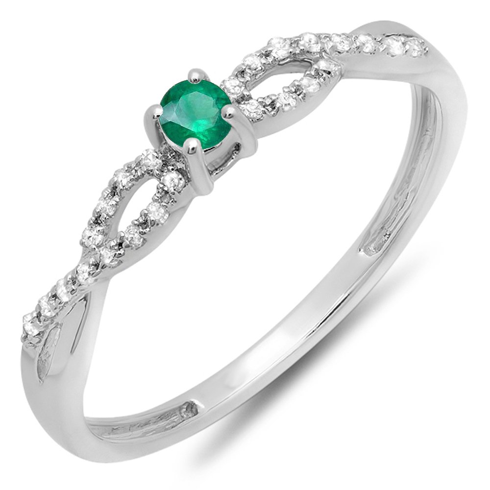 10K Solid White Gold Round Emerald & Diamond Bridal Engagement Ring | Dazzlingrock Collection | Perfect for Proposals, Anniversaries & Weddings