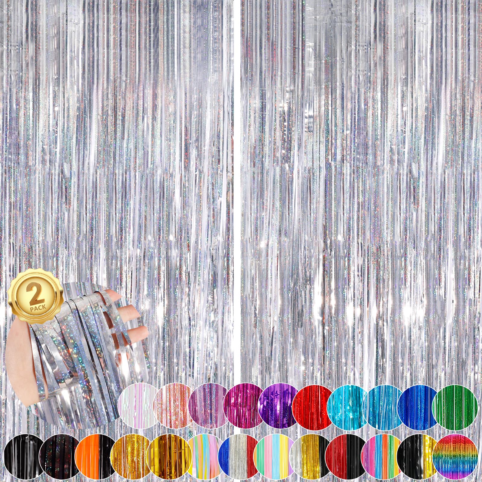Silver Metallic Tinsel Foil Fringe Curtains 2-Pack - 3.3x8.3ft Party Decorations for Photo Booth, Bridal Shower, Engagement, Disco & Bachelorette Parties - Christmas Streamers & Holiday Decor - Perfect for Home Decorations, Birthday Celebrations and Festive Events