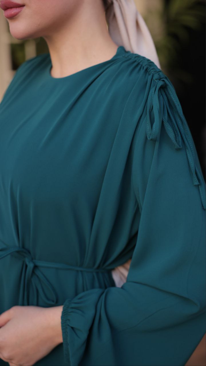 Elegant Long Sleeve Gathered Shoulder Abaya Dress for Women - Modest Islamic Prayer Dress for Mosque, Eid & Special Occasions