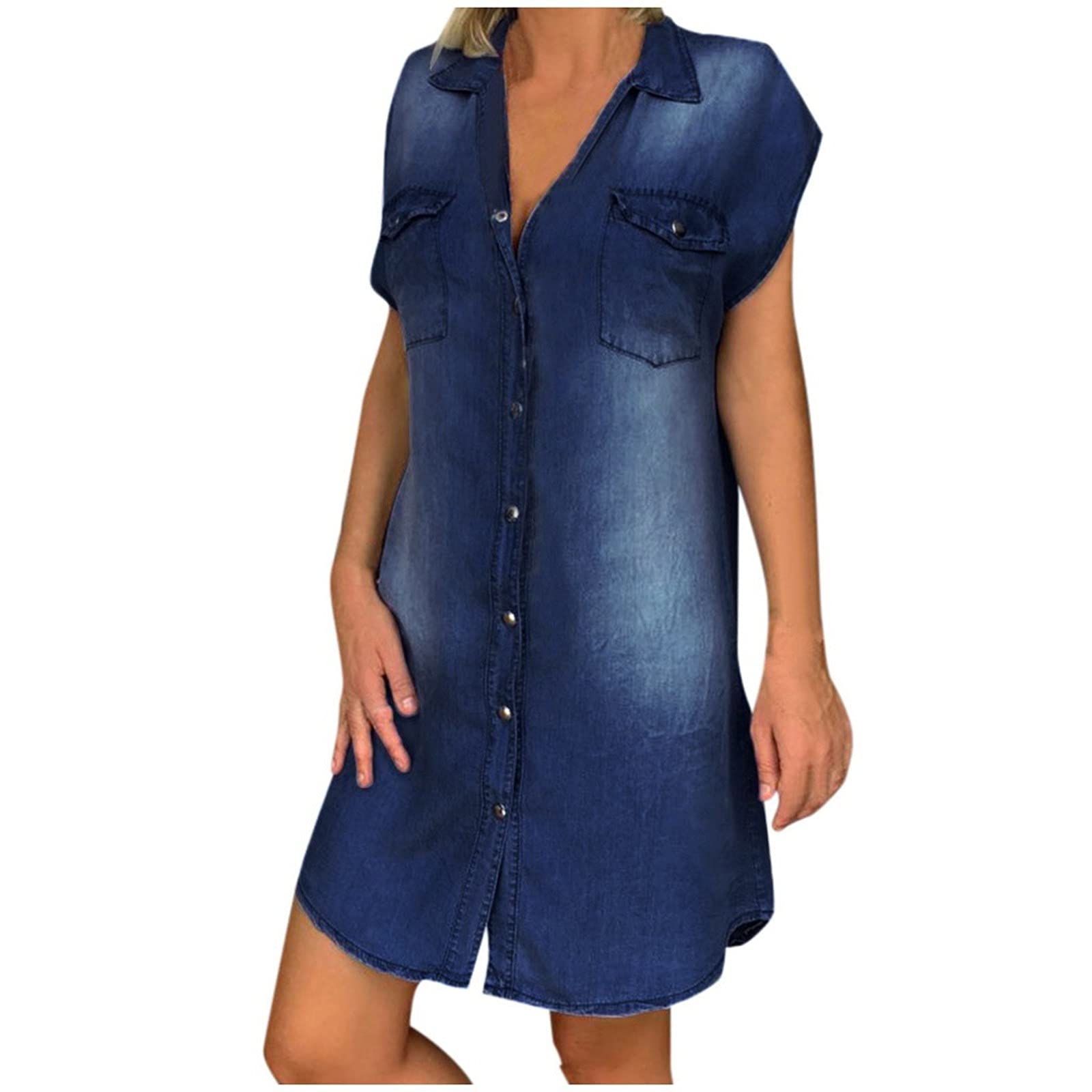 Aliturtle Women's Denim Swing Dress - Sleeveless Casual Turndown Neck Party Dress for Women | Perfect for Summer Outings, Beach Trips, and Casual Gatherings
