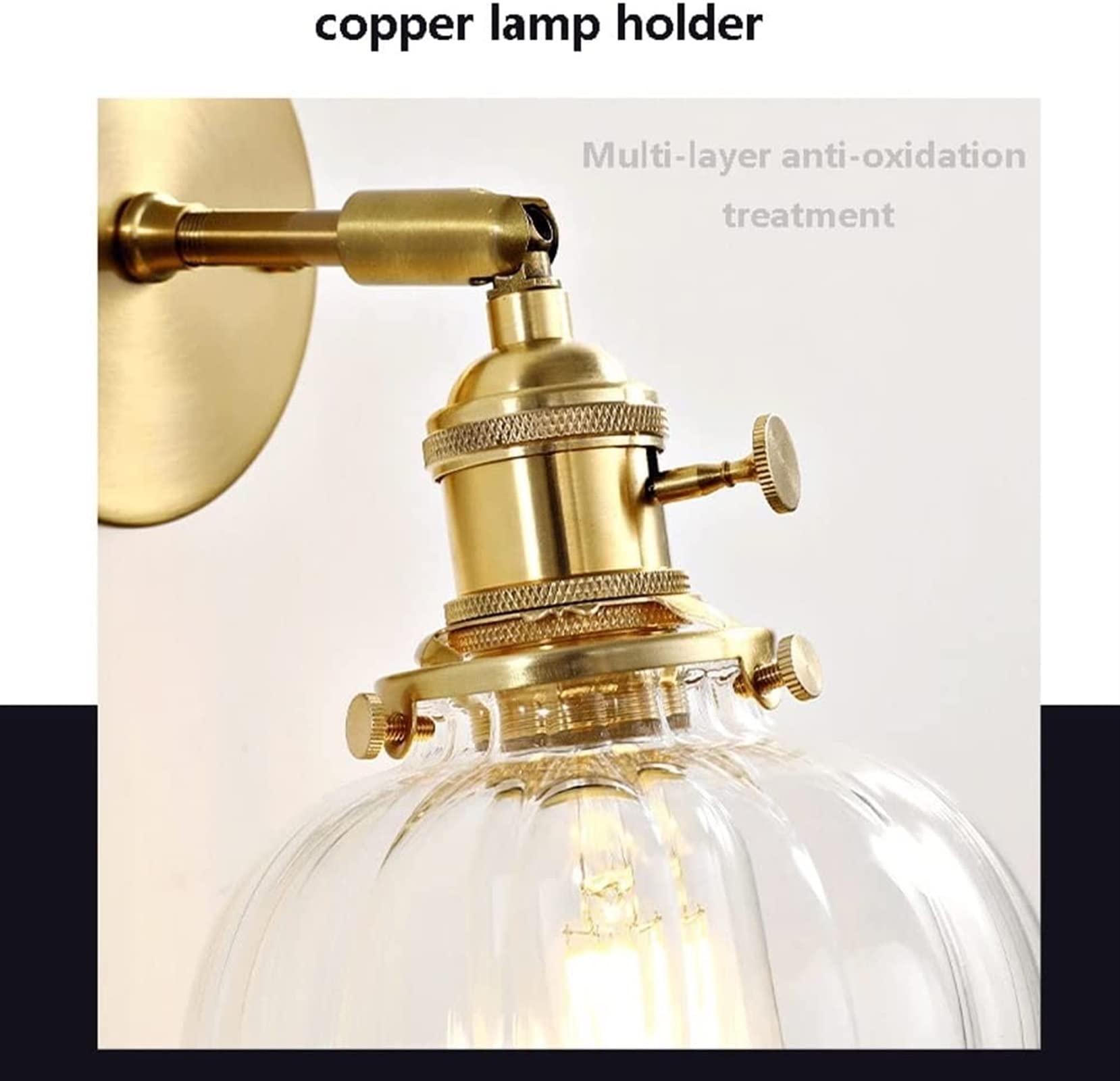 Modern Brass Wall Mount Lamp - Country Style Round Glass Shade Sconce Light Fixture for Bedroom, Living Room, Kitchen | Indoor Decorative Lighting for Homes, Apartments, Lofts & Reading Nooks
