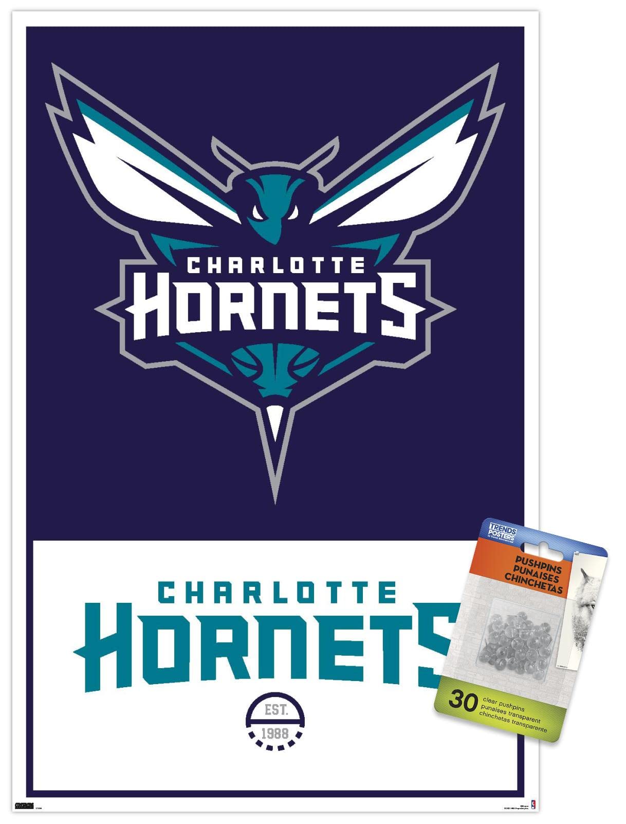 Charlotte Hornets NBA Logo 21 Wall Poster with Push Pins - Perfect for Home, Office & Game Room Decor