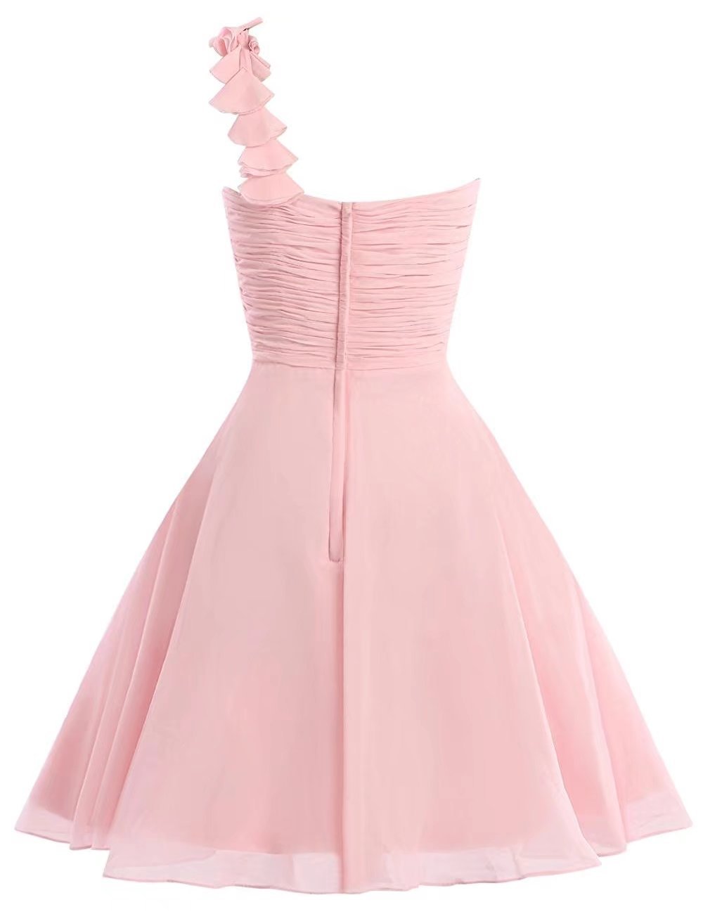 Elegant One Shoulder Bridesmaid Dress - Short Chiffon Wedding Party Gown with Ruffles | Perfect for Bridal Showers, Receptions & Formal Events