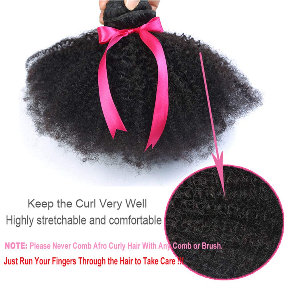 100% Unprocessed Mongolian Afro Kinky Curly Human Hair Bundles with Closure for Black Women - 3 Bundles 4B 4C Virgin Hair Weave (12