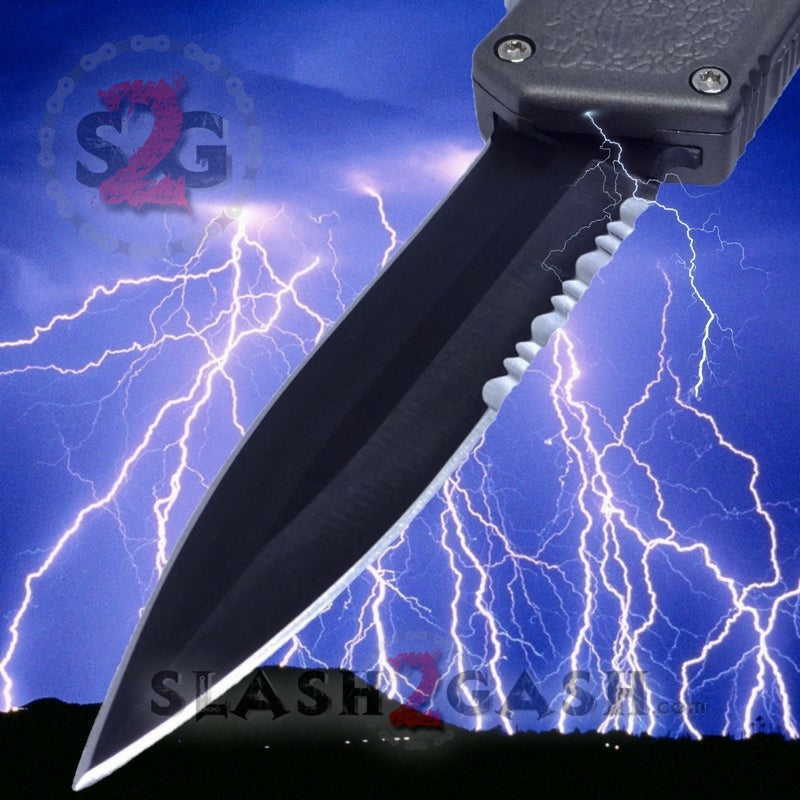 Tactical Automatic Knife - Dual Action OTF Grey Combo Edge for Outdoor, Camping & EDC Use